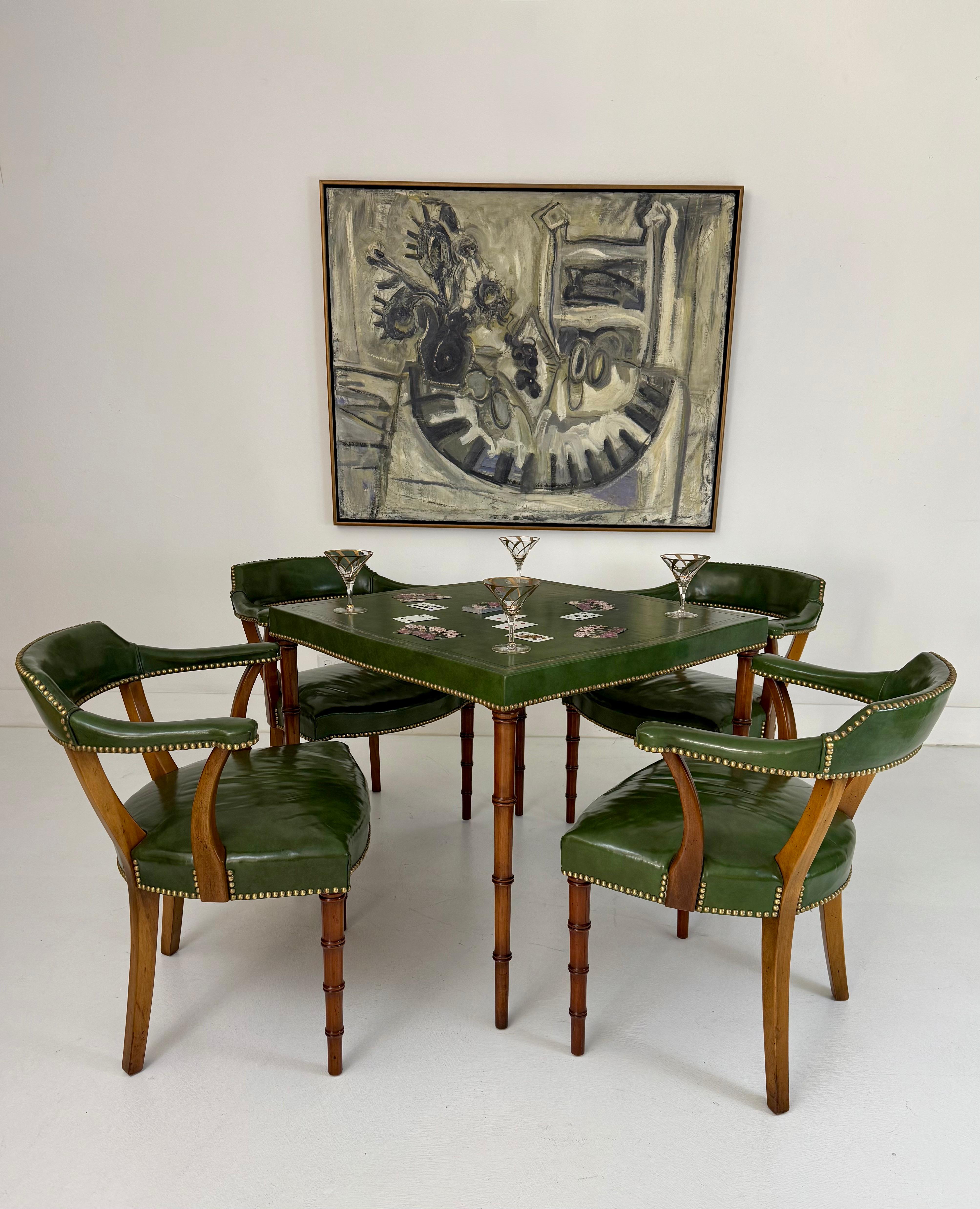 Mit Leder umwickelter Spieltisch und Stühle von Billy Haines, 1960er Jahre im Angebot 10