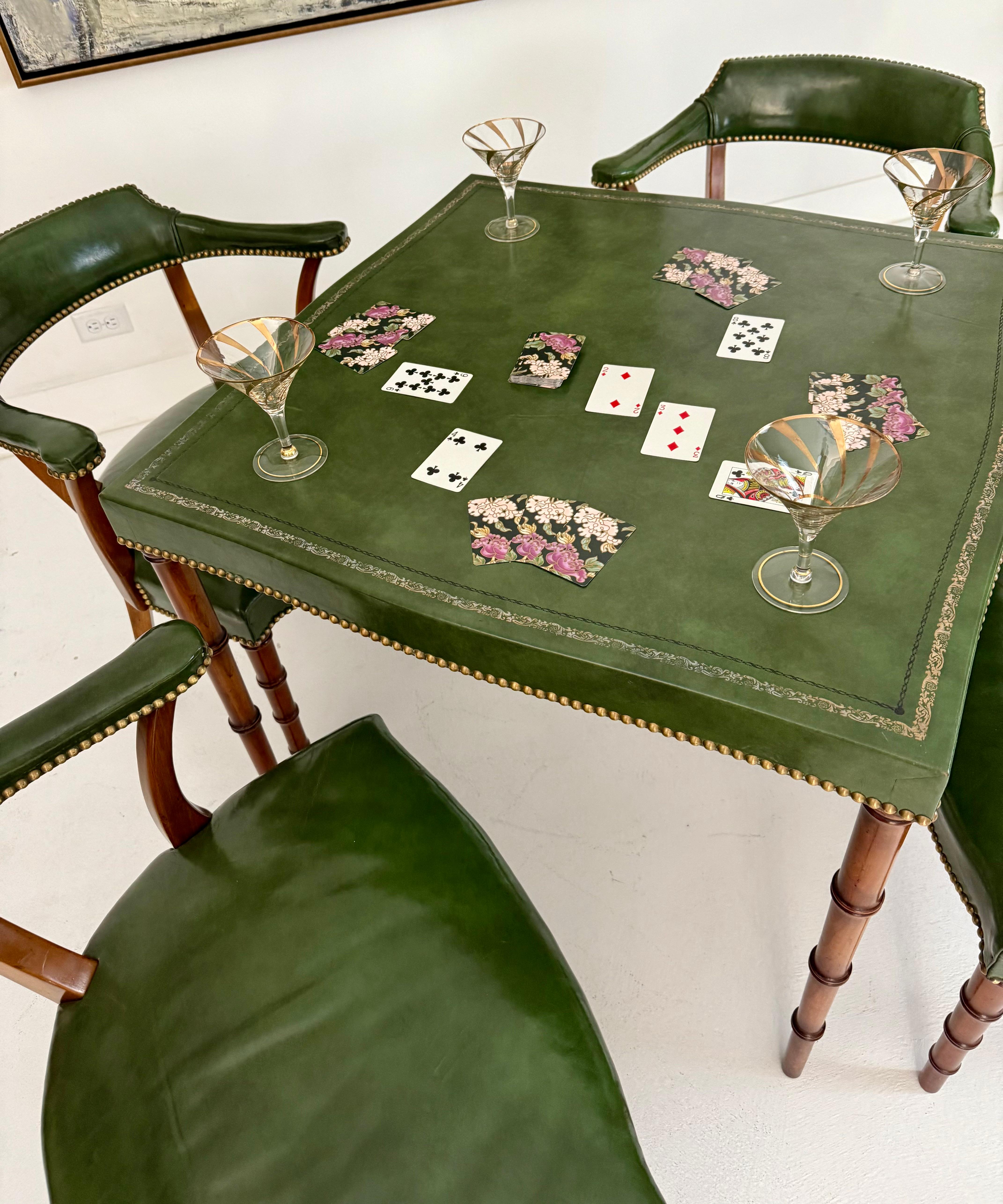 Mit Leder umwickelter Spieltisch und Stühle von Billy Haines, 1960er Jahre im Angebot 11