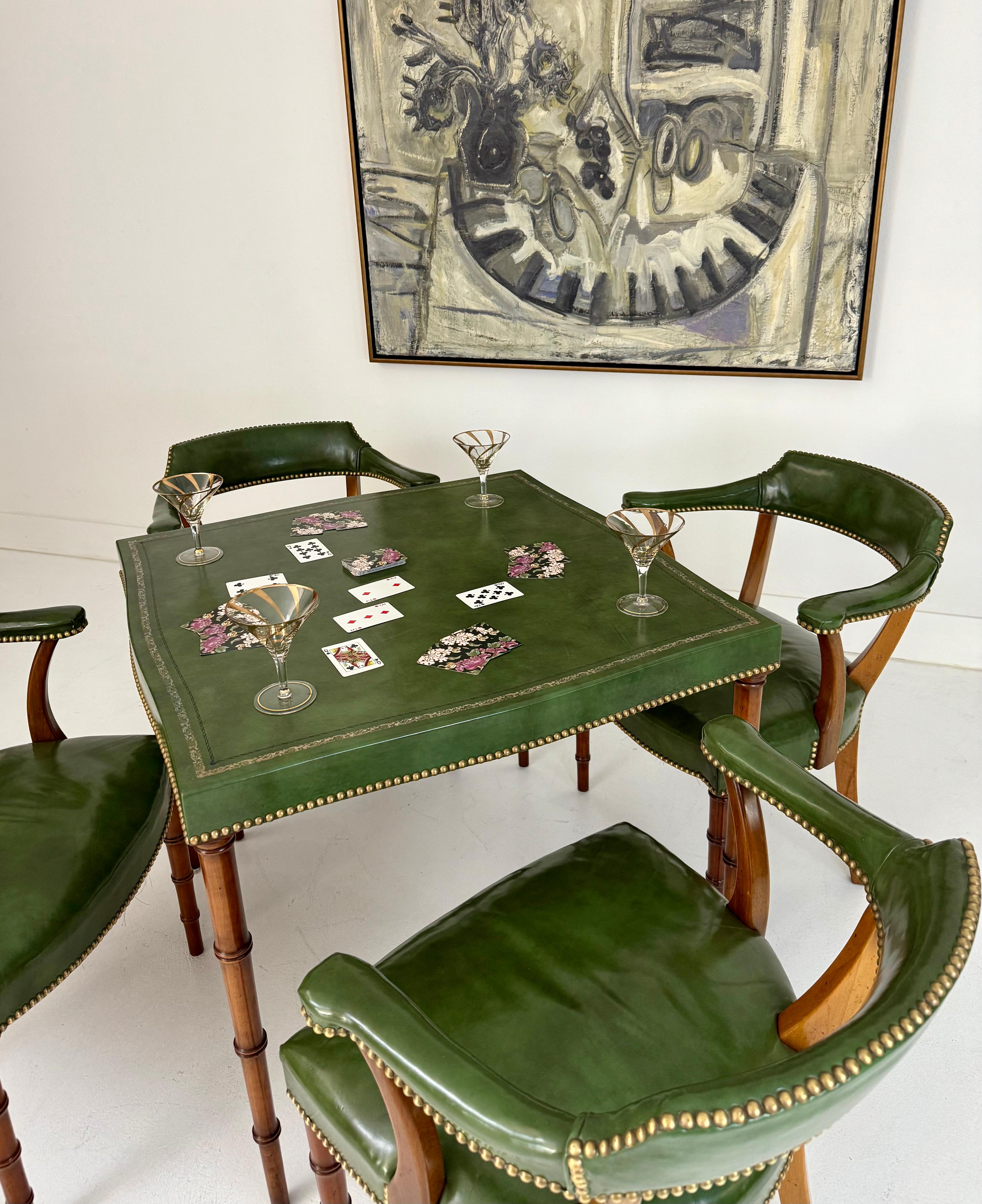 Mit Leder umwickelter Spieltisch und Stühle von Billy Haines, 1960er Jahre im Angebot 12