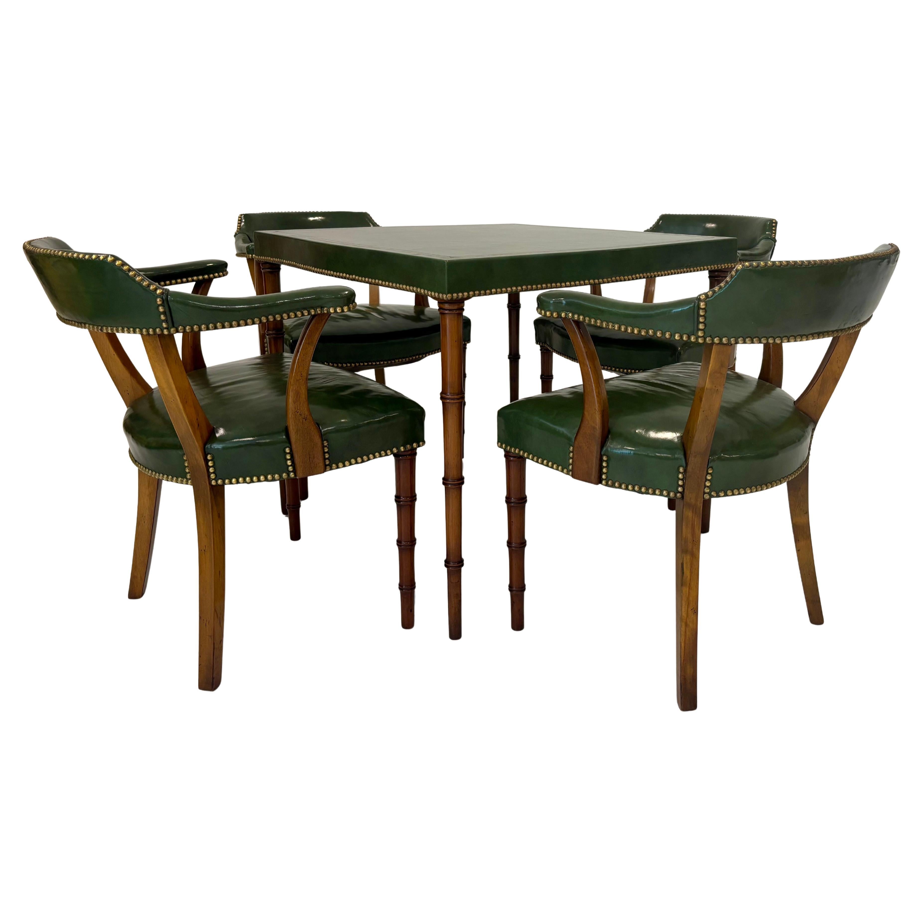 Mit Leder umwickelter Spieltisch und Stühle von Billy Haines, 1960er Jahre im Angebot