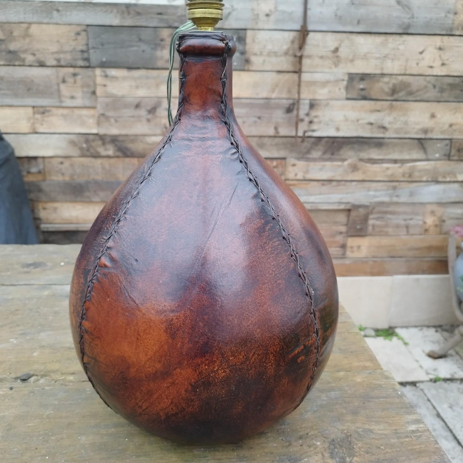 Mid-Century Modern Leather wrapped glass lamp For Sale