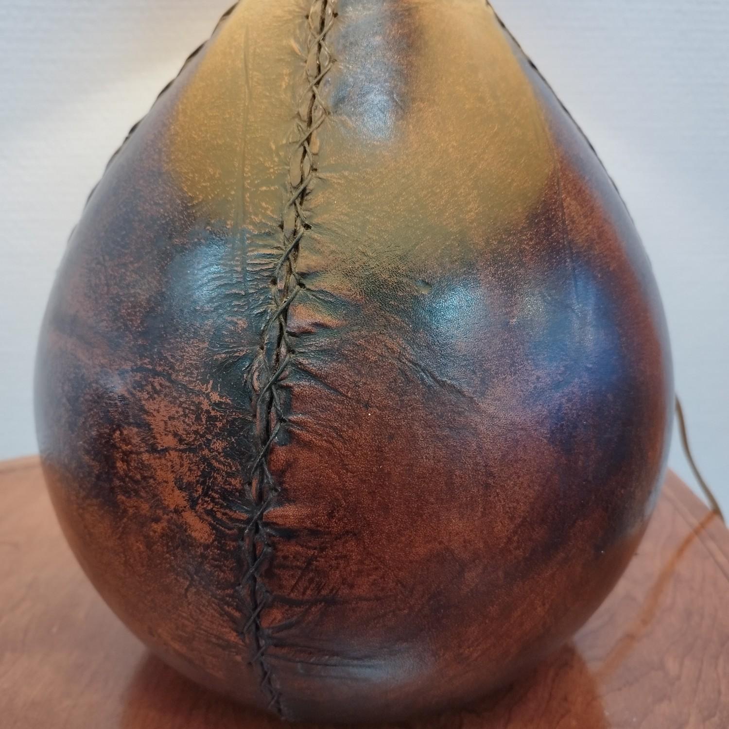 French Leather wrapped glass lamp For Sale