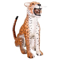 Leather Wrapped Hand Made Vintage Cheetah Cat Animal Sculpture Statue