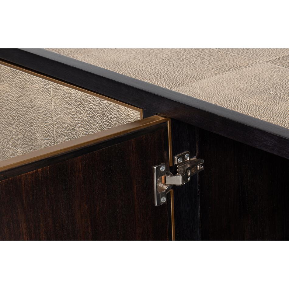 Credenza moderna de mediados de siglo forrada en piel en venta 3