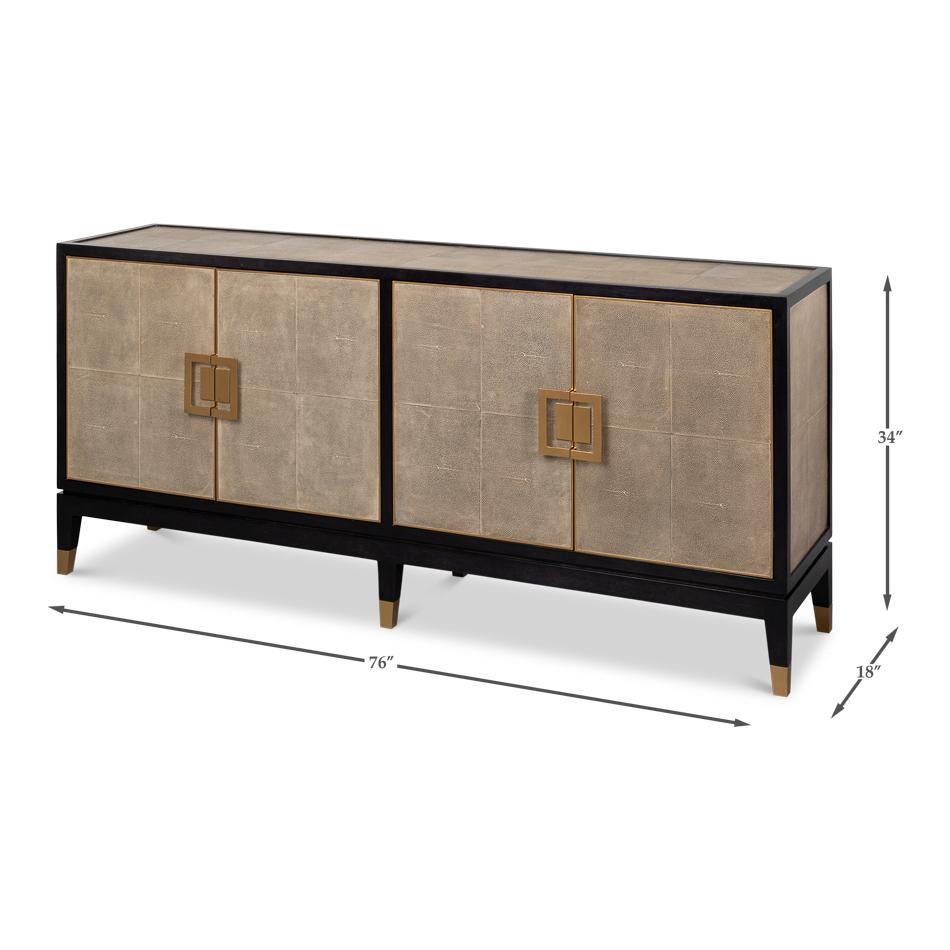 Credenza moderna de mediados de siglo forrada en piel en venta 5