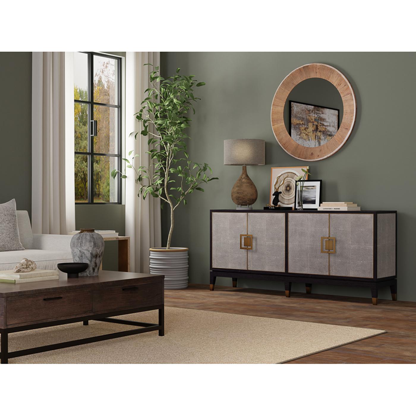 Credenza moderna de mediados de siglo forrada en piel en venta 1