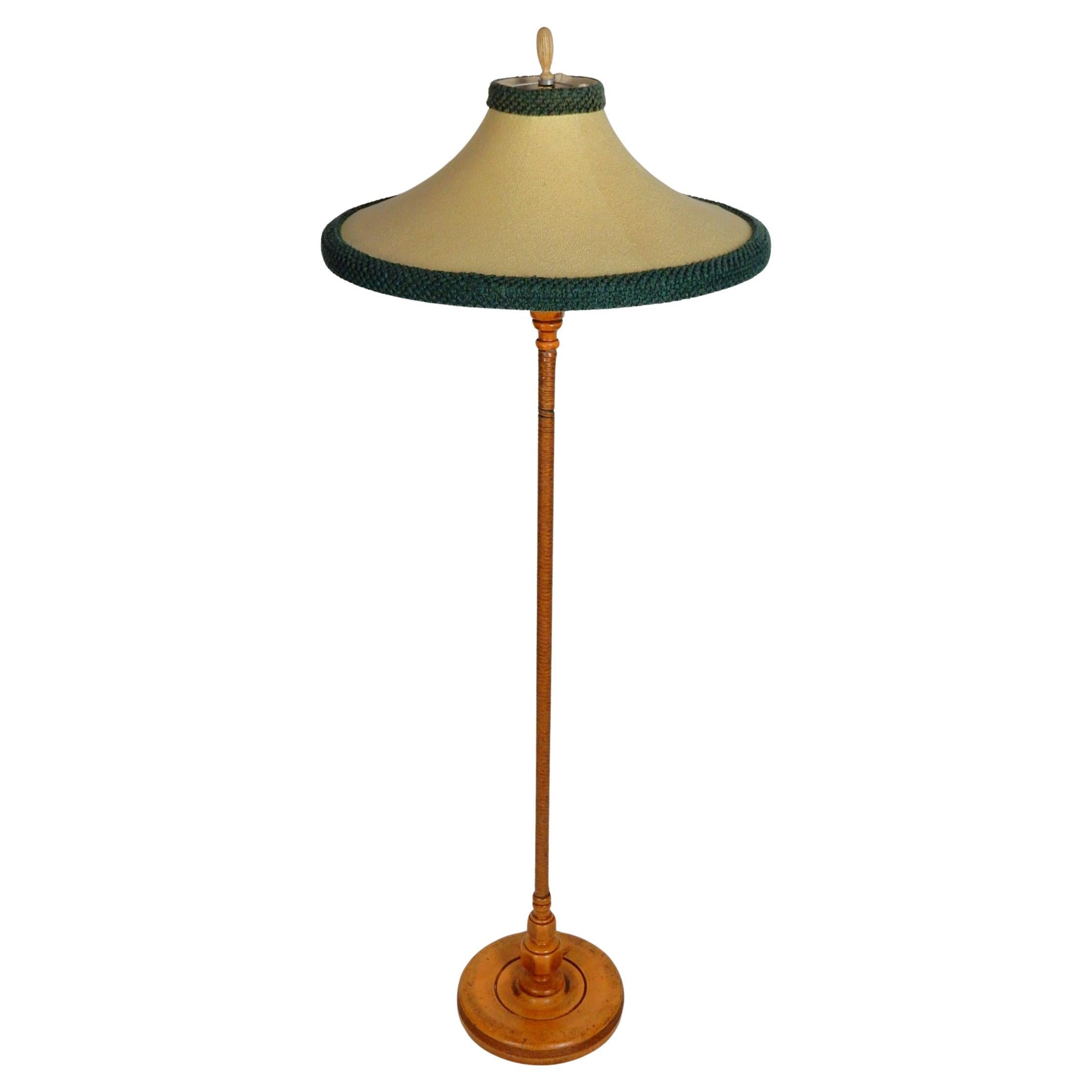 20th Century Leather Wrapped Oak Floor Lamp 1940's California Mission Monterey For Sale