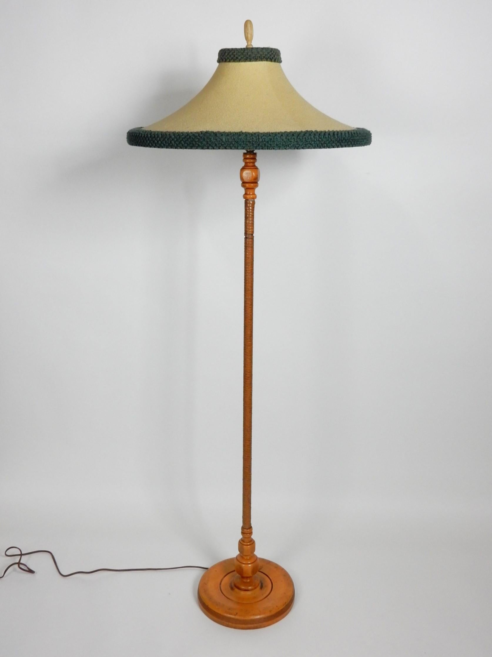 Leather Wrapped Oak Floor Lamp 1940's California Mission Monterey For Sale 2