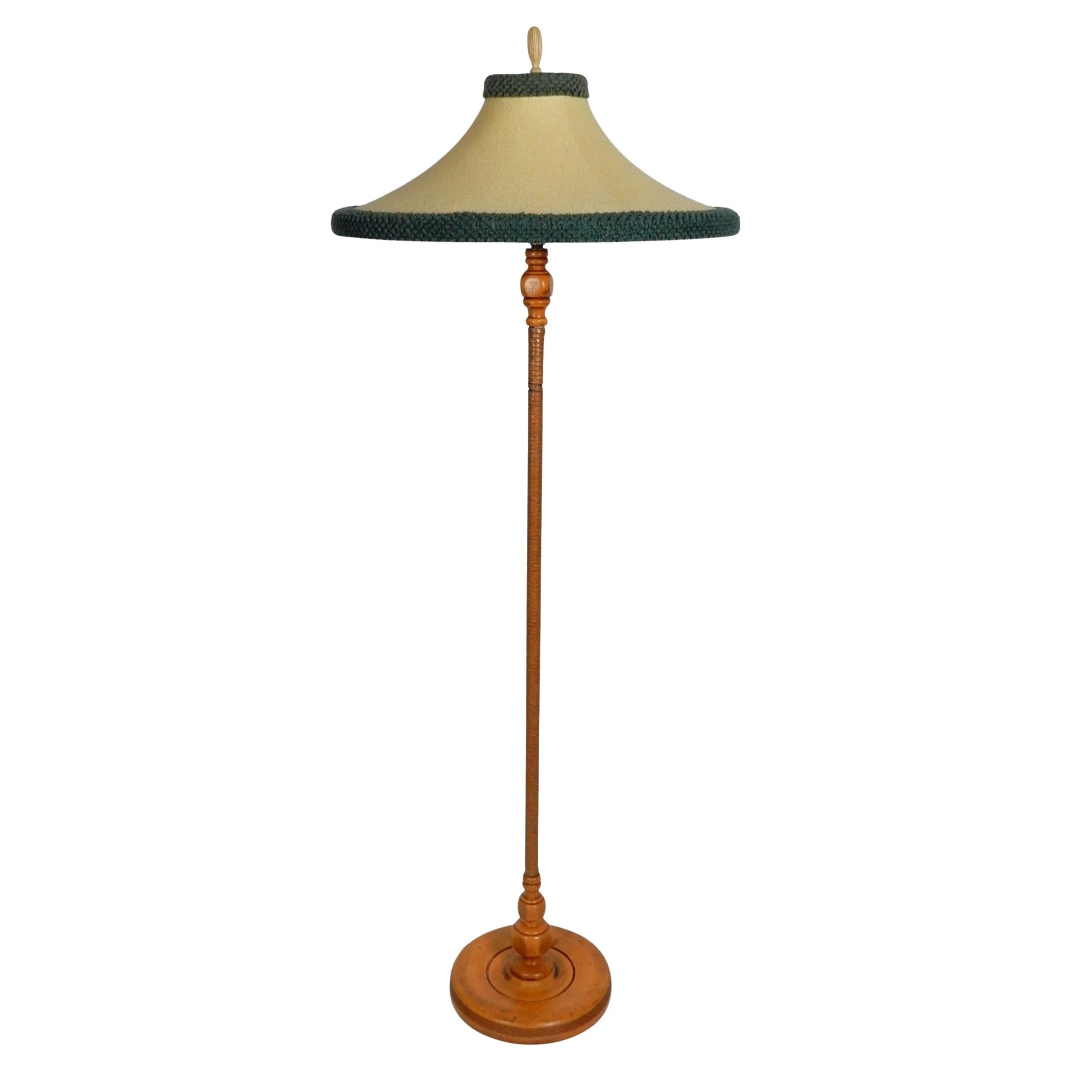 Leather Wrapped Oak Floor Lamp 1940's California Mission Monterey