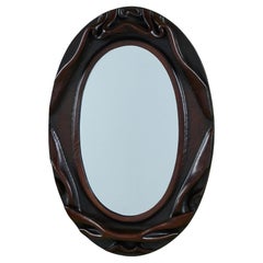 Leather Wrapped Oval Wall Mirror