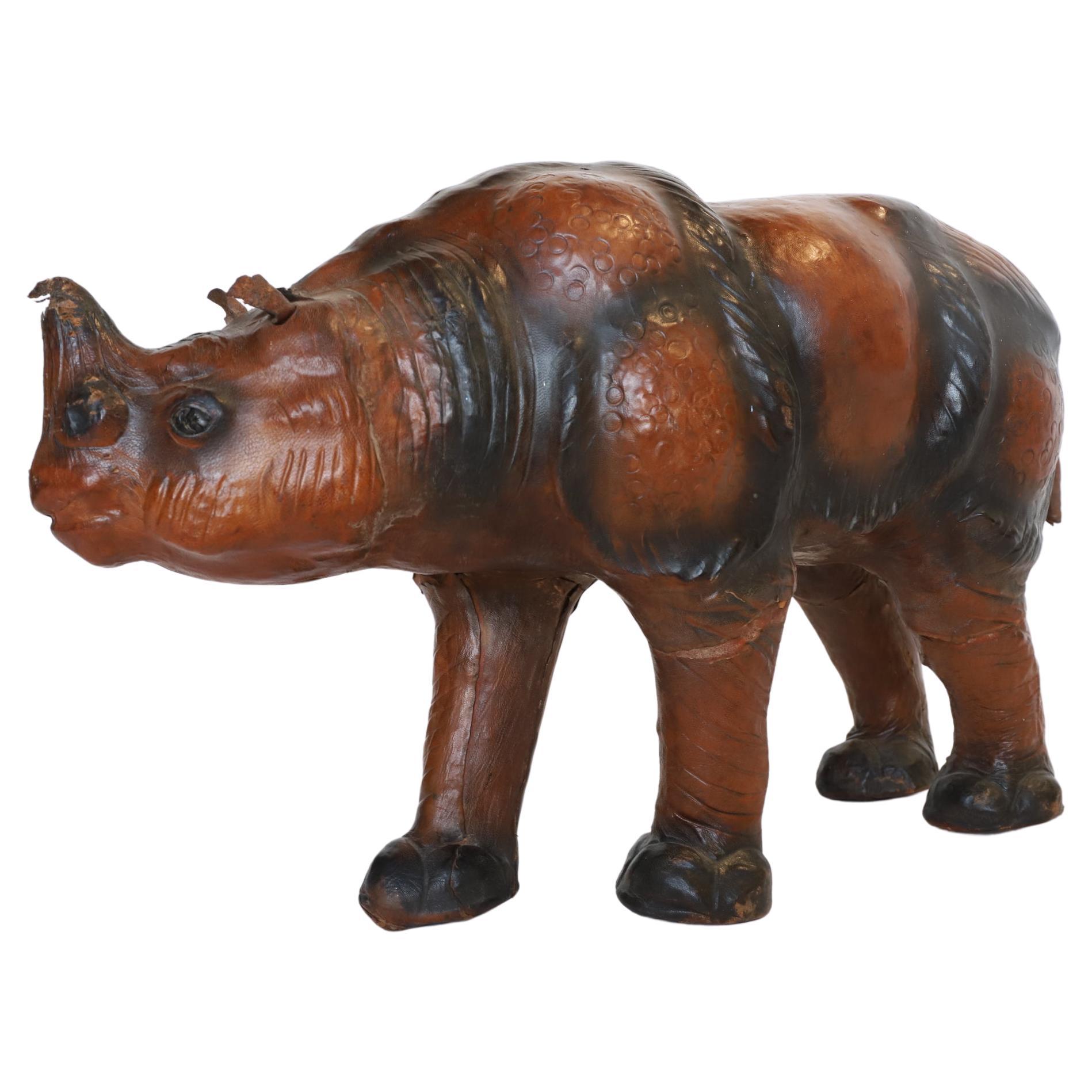 Leather Wrapped Rhino Sculpture Footstool For Sale at 1stDibs