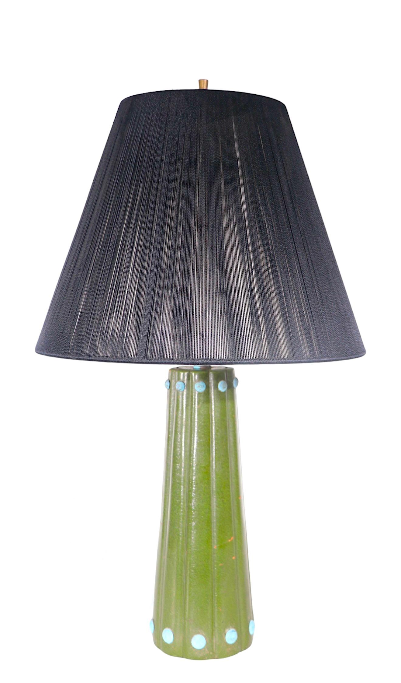 American Leather Wrapped Table Lamp after Adnet c 1940’s For Sale