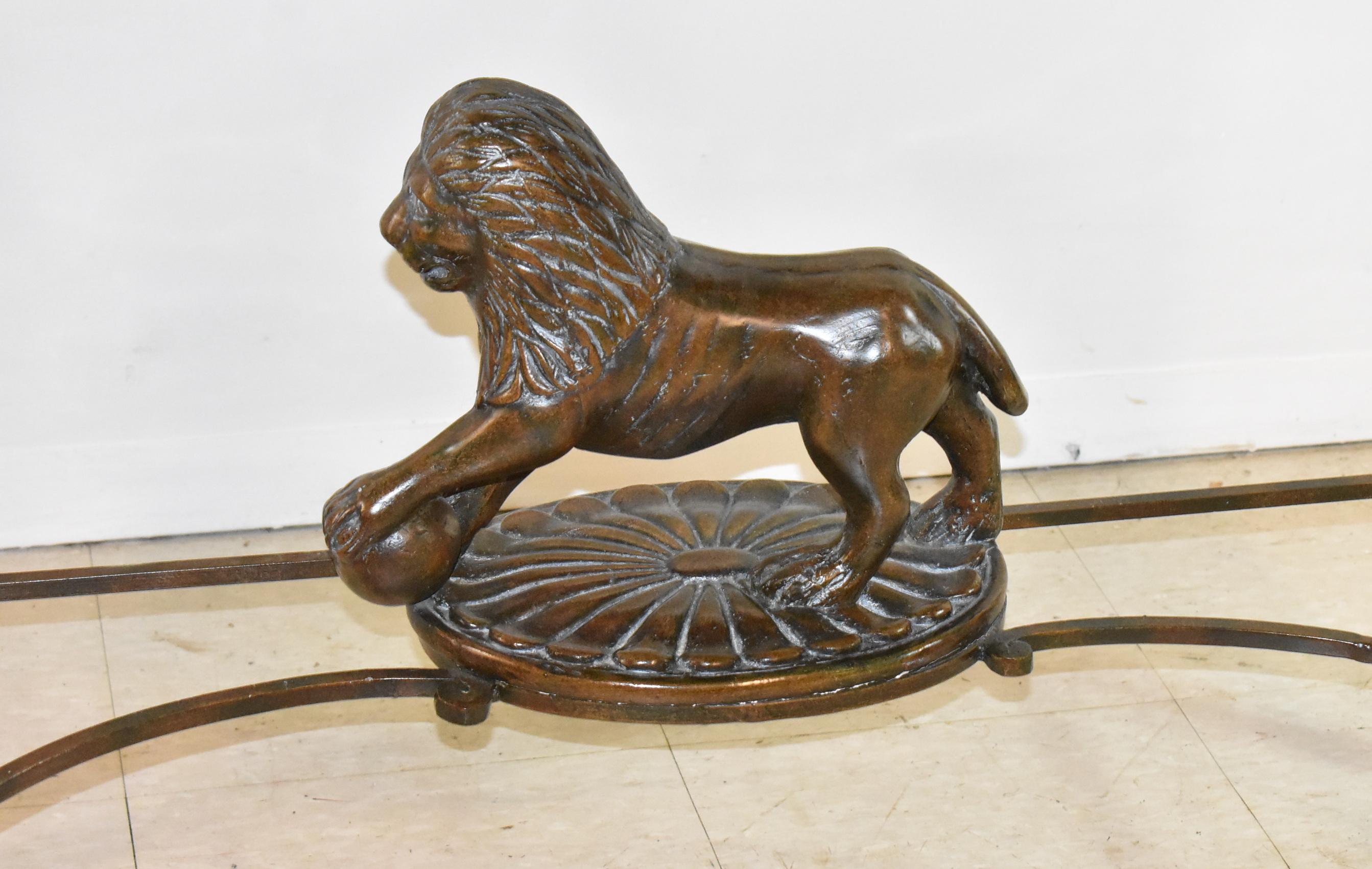 Leather Wrapped Table with Lion, Maitland Smith Style For Sale 1