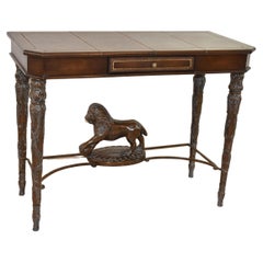 Leather Wrapped Table with Lion, Maitland Smith Style
