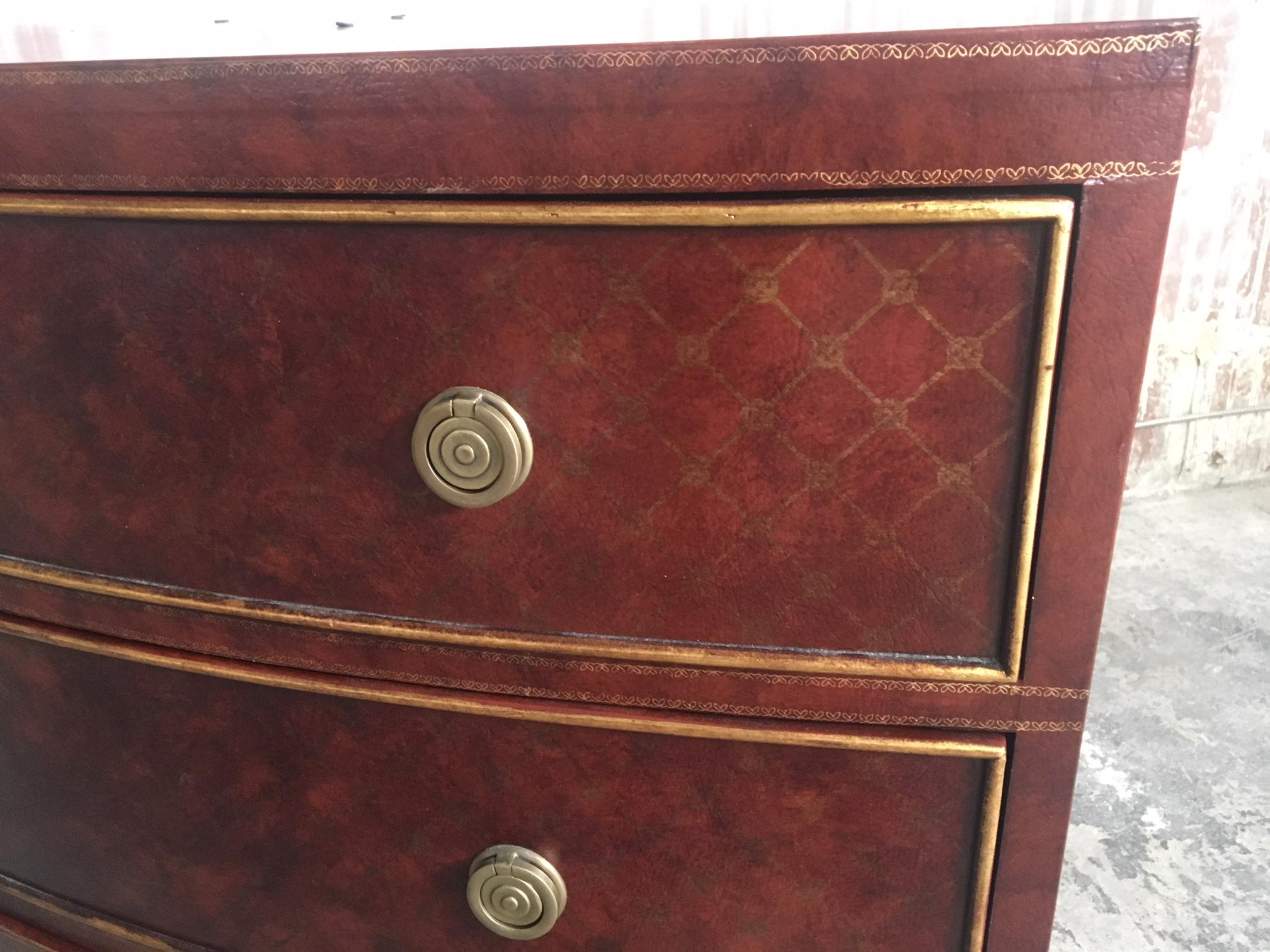 Hollywood Regency Leather Wrapped Three-Drawer Dresser by Ferguson Copeland