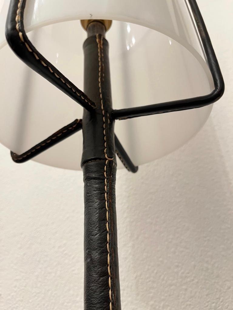 Leather Wrapped Tripod Standing Lamp by Jacques Adnet, France circa 1950 For Sale 4