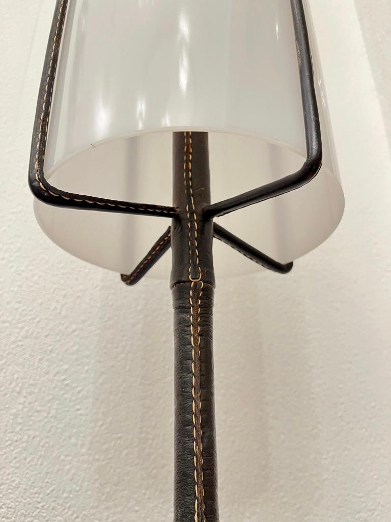 Leather Wrapped Tripod Standing Lamp by Jacques Adnet, France circa 1950 For Sale 5