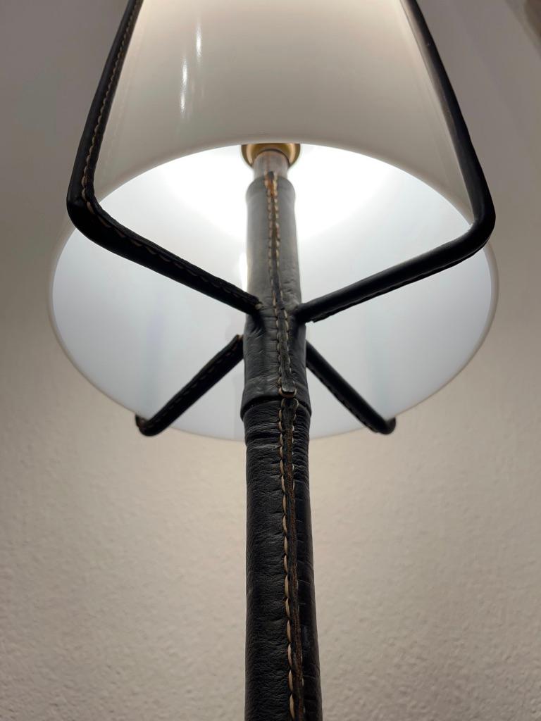 Leather Wrapped Tripod Standing Lamp by Jacques Adnet, France circa 1950 For Sale 7