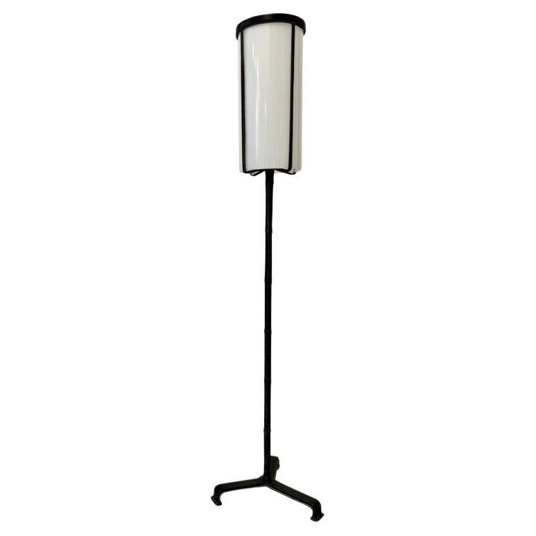Leather Wrapped Tripod Standing Lamp by Jacques Adnet, France circa 1950