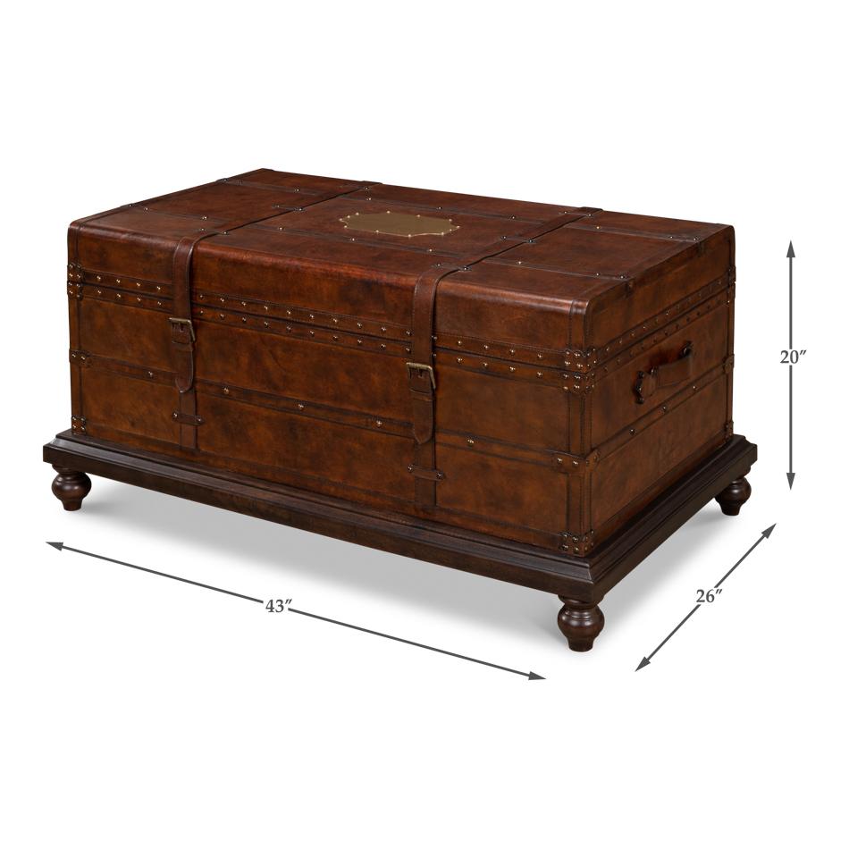 Leather Wrapped Trunk Coffee Table For Sale 4