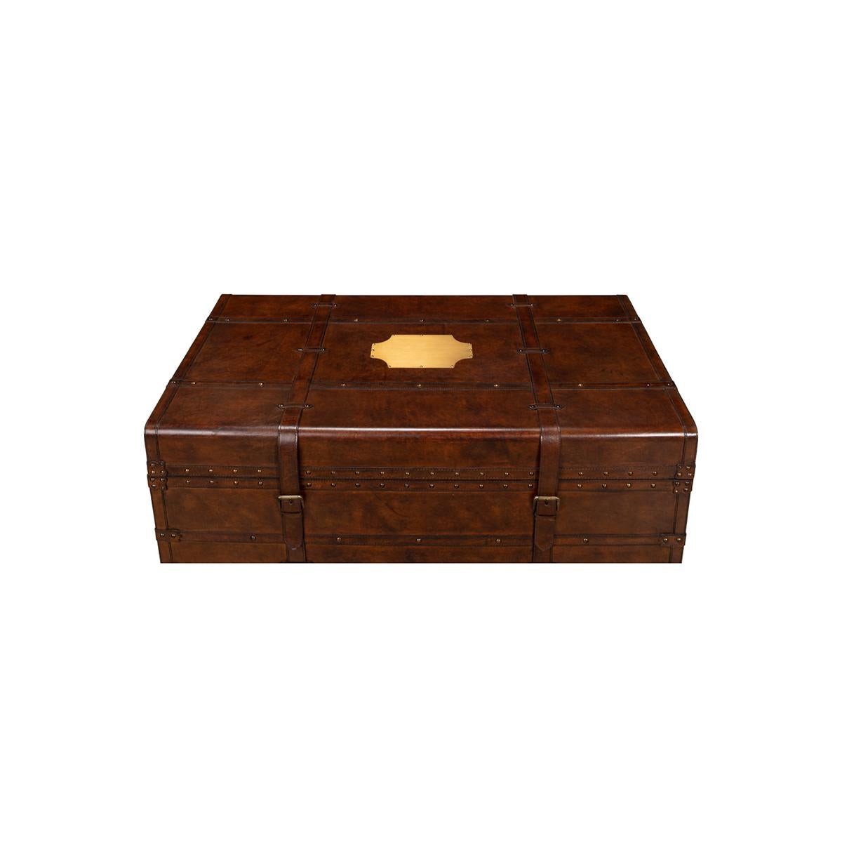 American Classical Leather Wrapped Trunk Coffee Table For Sale