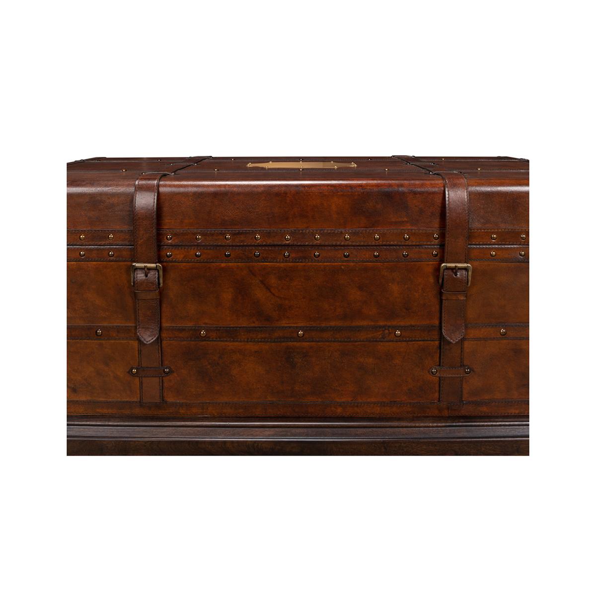 Asian Leather Wrapped Trunk Coffee Table For Sale