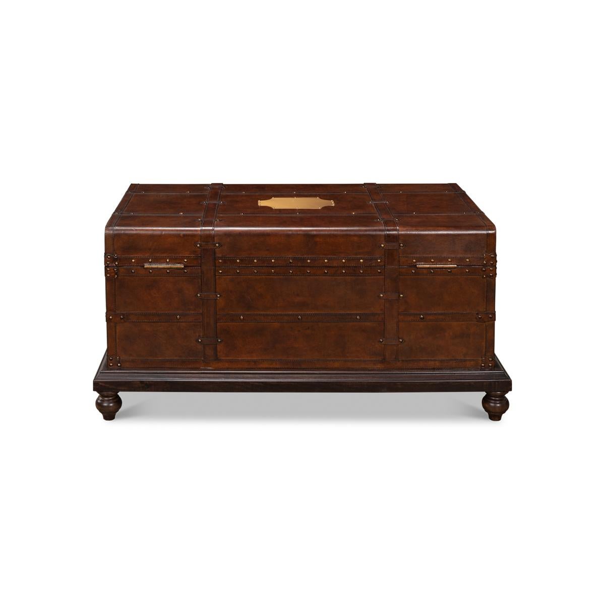 Leather Wrapped Trunk Coffee Table In New Condition For Sale In Westwood, NJ