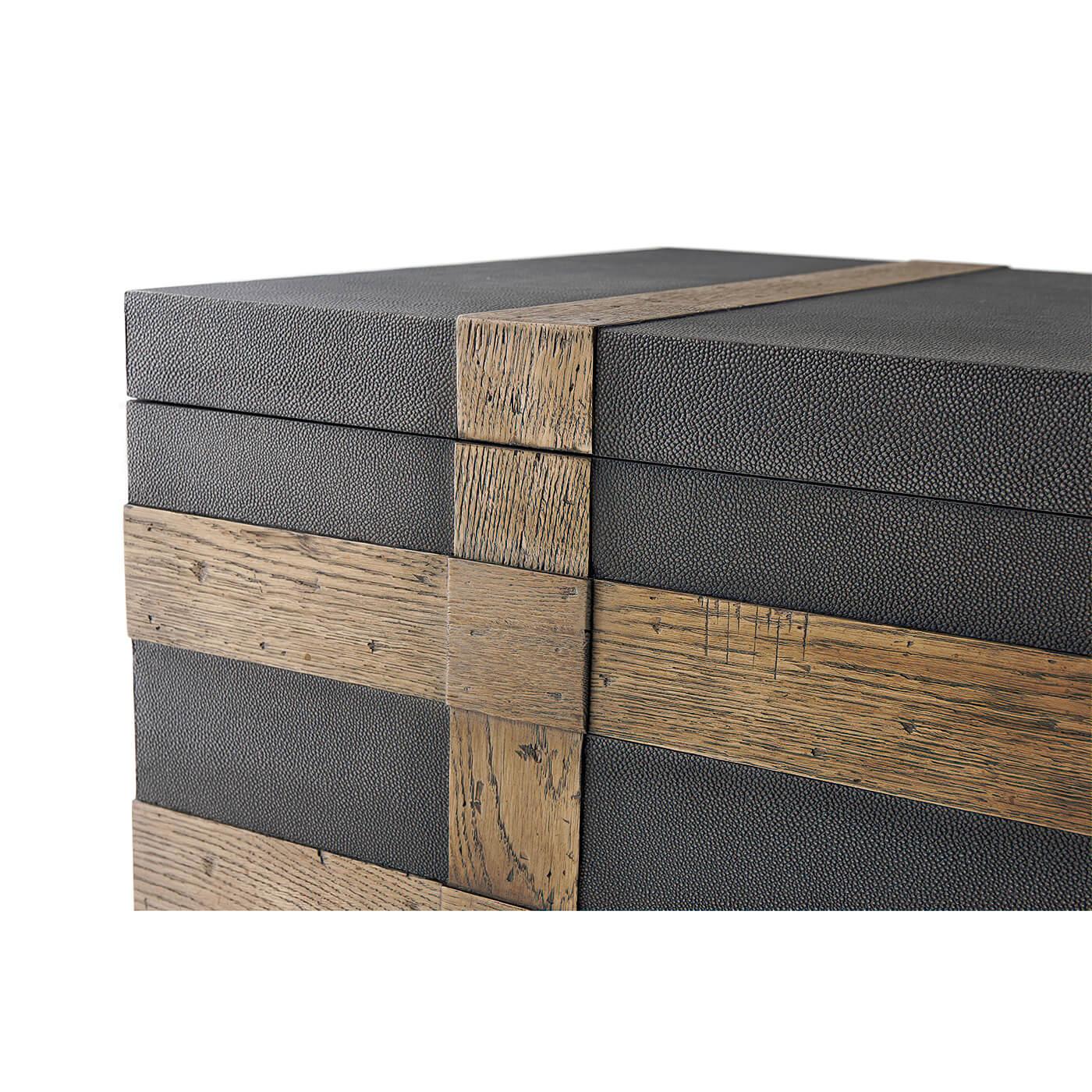 Contemporary Leather Wrapped Trunk Coffee Table For Sale