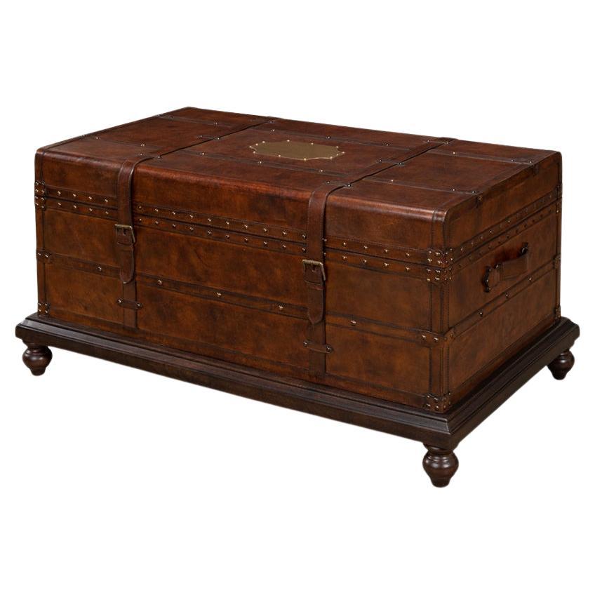 Leather Wrapped Trunk Coffee Table For Sale