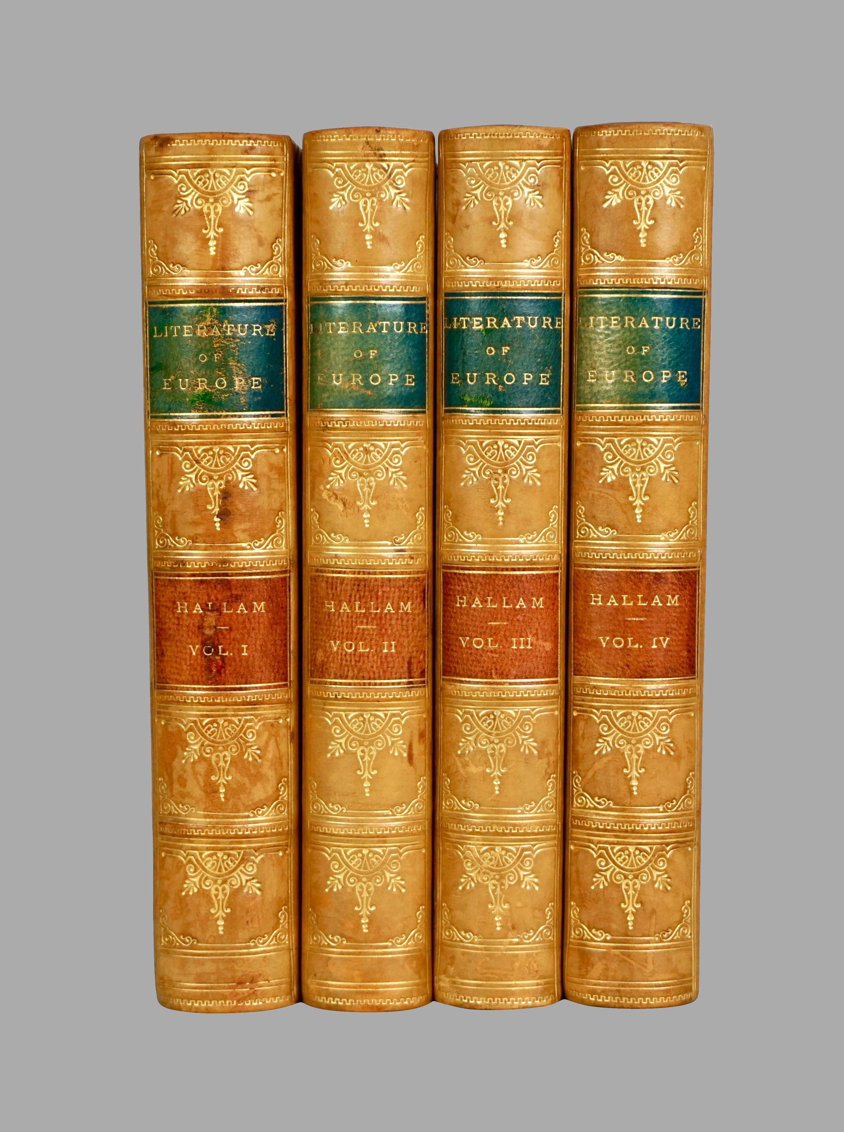A set of 10 leather bound volumes by Henry Hallam, a distinguished and prolific Oxford educated Victorian historian. The group includes 3 volume history of England, 3 volume History of the Middle Ages, and 4 volumes on English Literature. Each