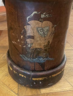 Leatherbucket Ideal As A Trash Can, Umbrella Stand, Or Cane Holder - 19th Centur