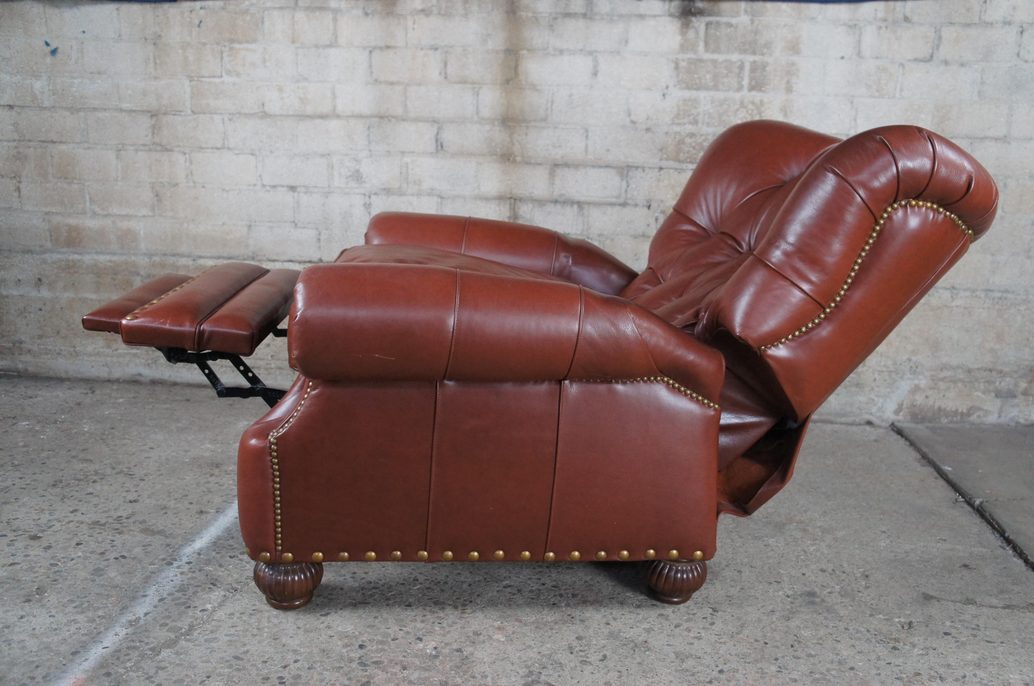 Leathercraft Chesterfield Chestnut Leather Tufted Wingback Recliner Arm Chair 6