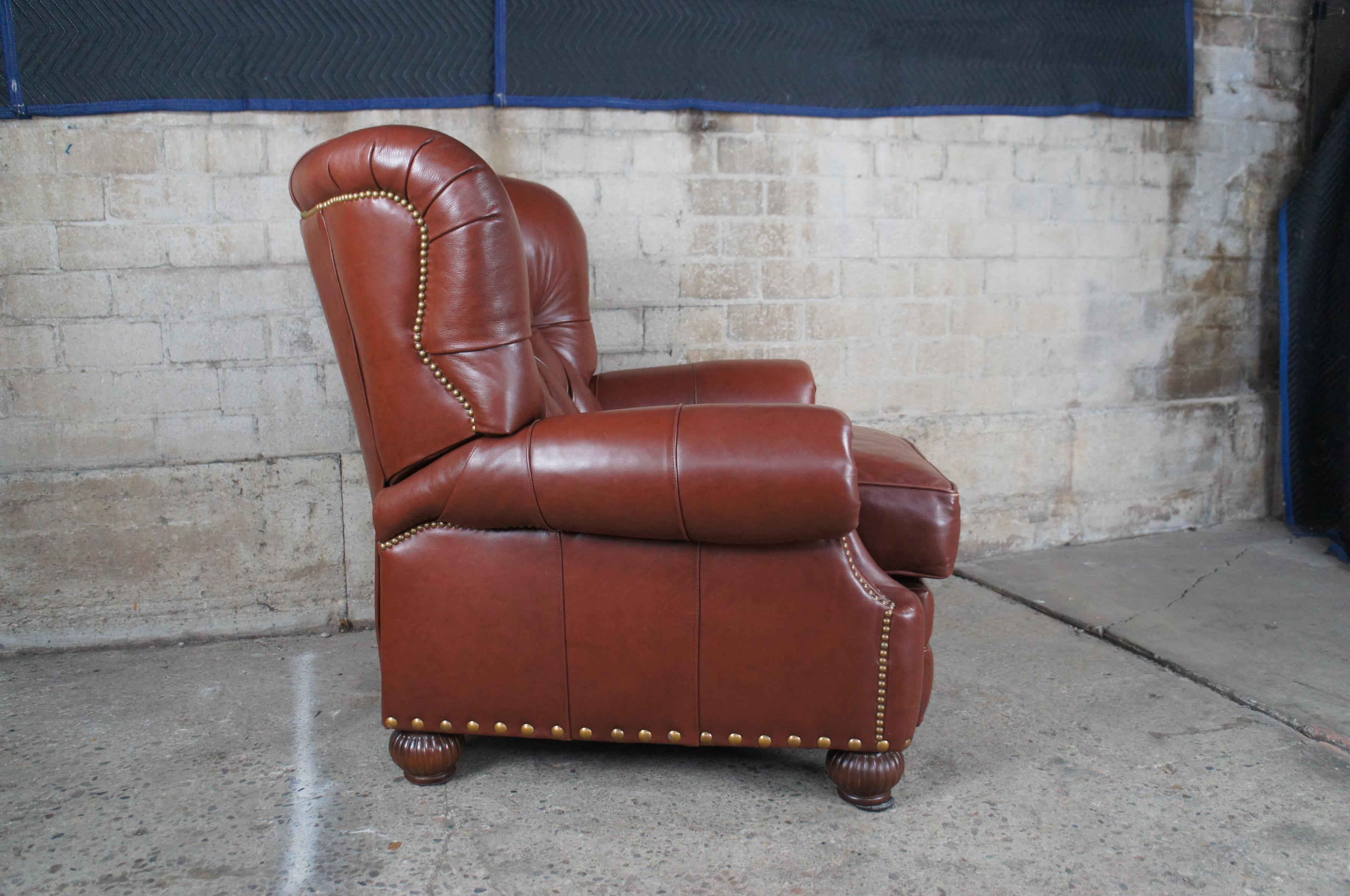 Leathercraft Chesterfield Chestnut Leather Tufted Wingback Recliner Arm Chair 8