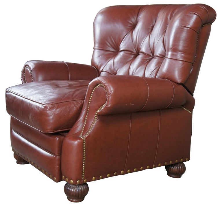 Leathercraft Chesterfield Chestnut Leather Tufted Wingback Recliner Arm