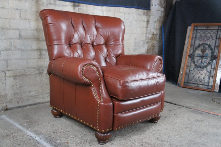 Leathercraft Chesterfield Chestnut Leather Tufted Wingback Recliner Arm
