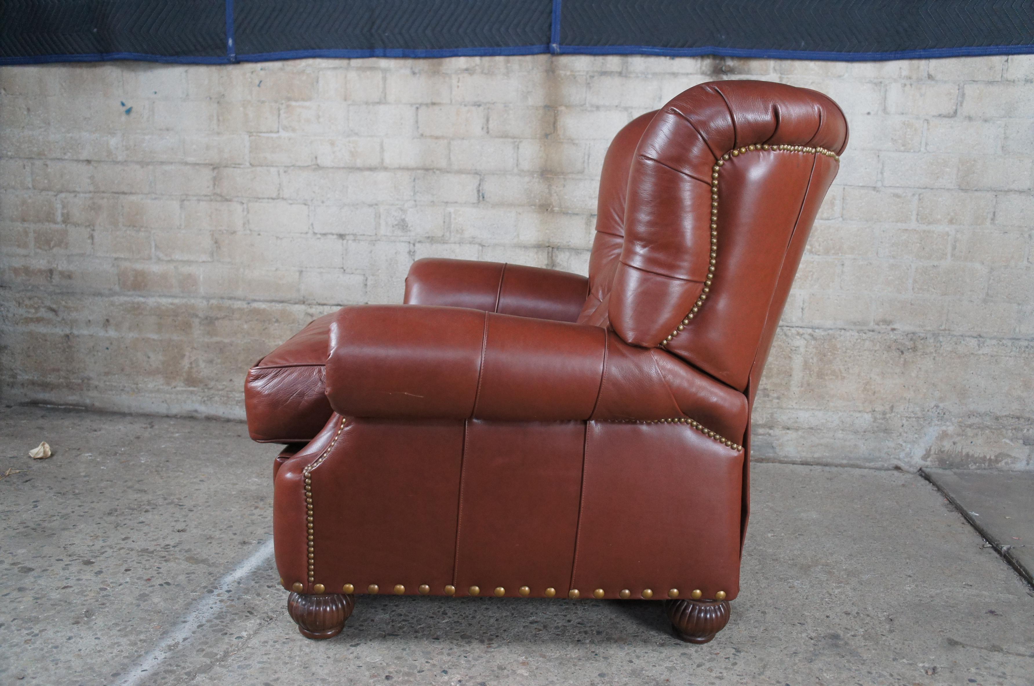 Leathercraft Chesterfield Chestnut Leather Tufted Wingback Recliner Arm Chair 4