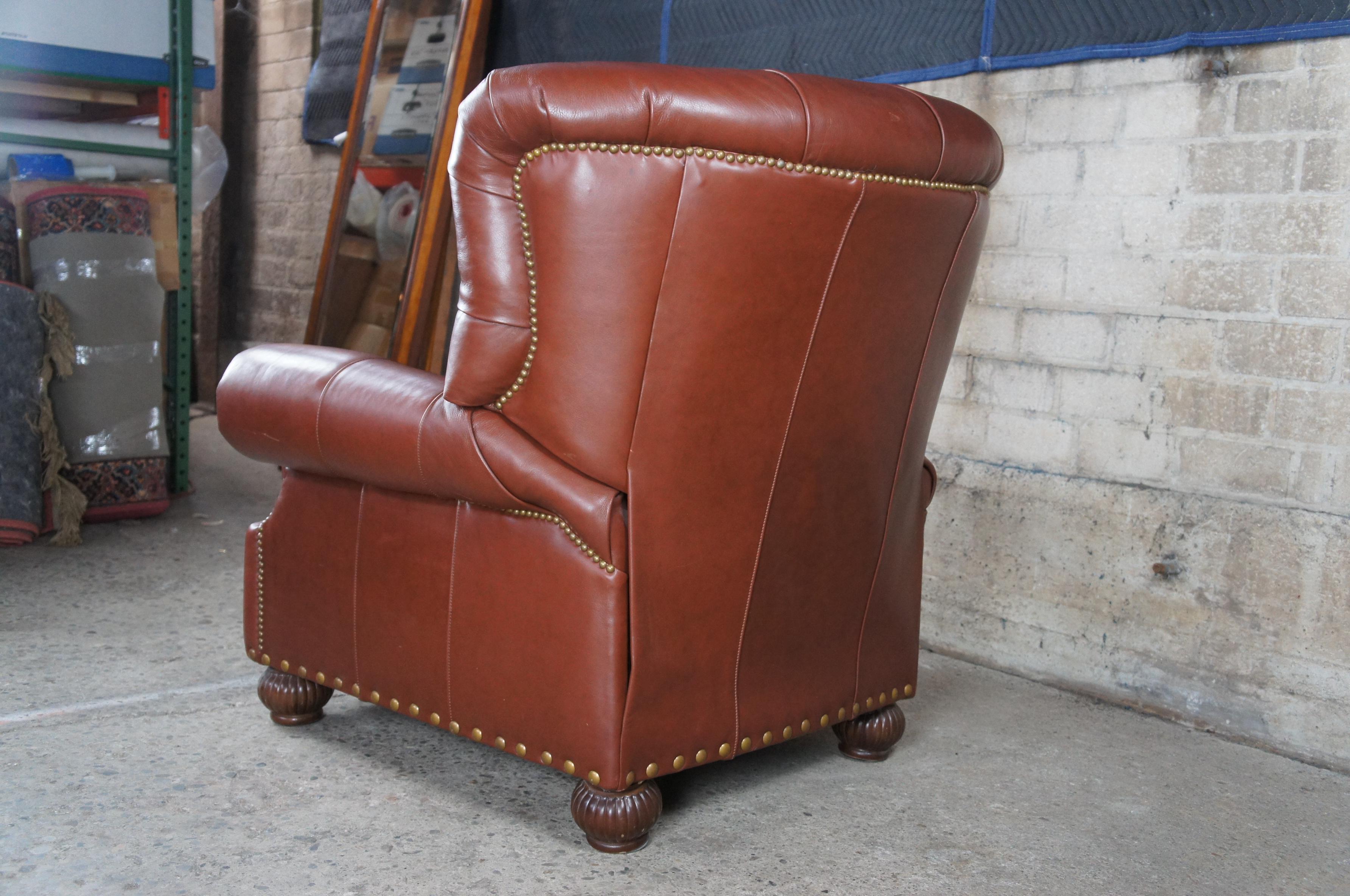 Leathercraft Chesterfield Chestnut Leather Tufted Wingback Recliner Arm Chair 5