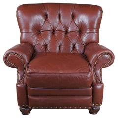 Leathercraft Chesterfield Chestnut Leather Tufted Wingback Recliner Arm Chair