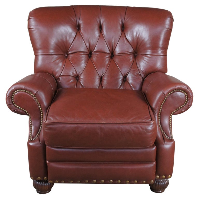 Leathercraft Chesterfield Chestnut Leather Tufted Wingback Recliner Arm