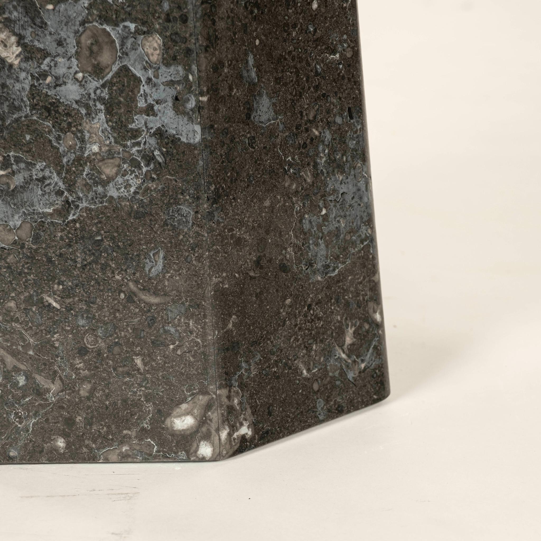 Modern Leathered Finish Black Marble Center Table For Sale