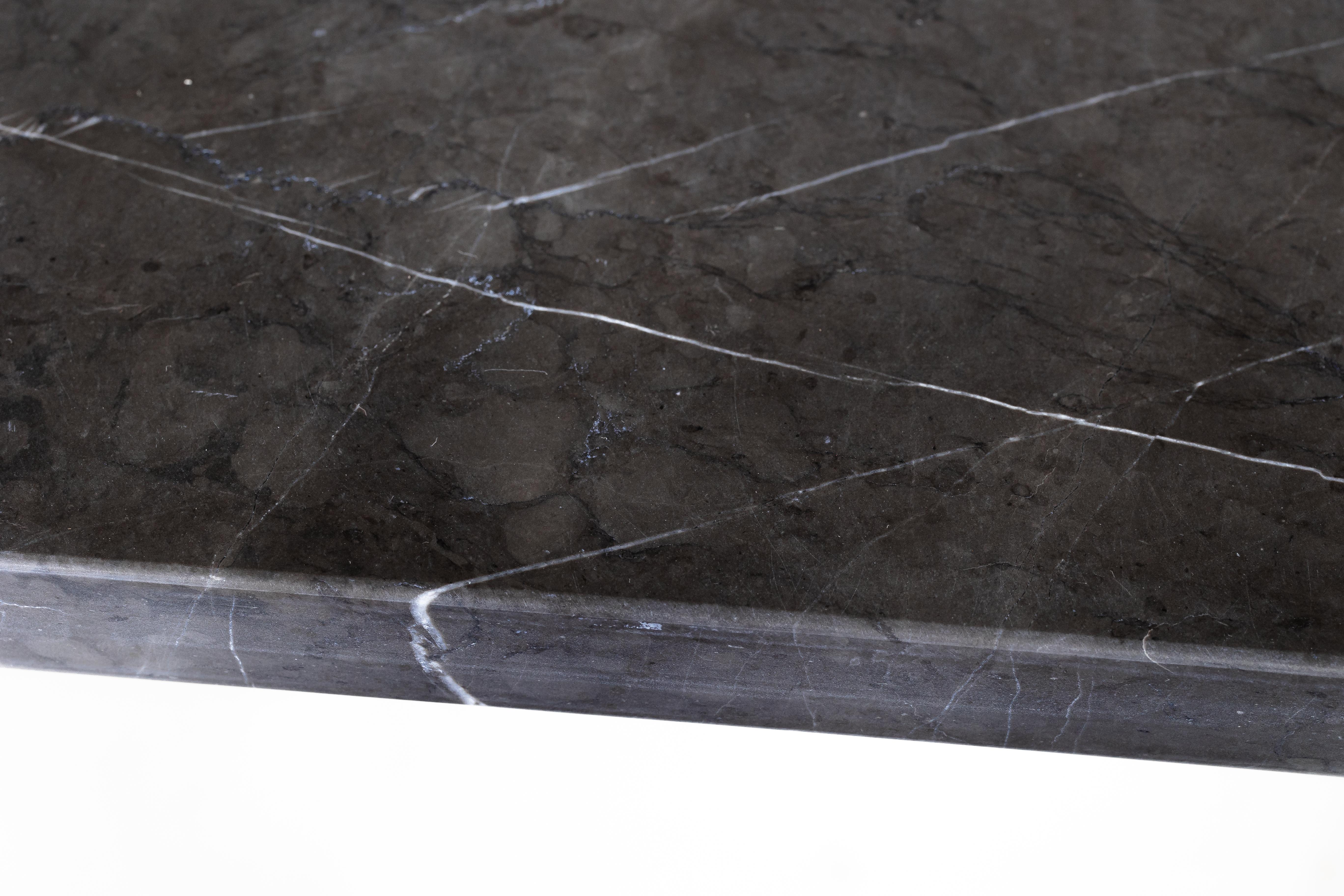 Leathered Pietra Grey Marble Top on Black Petina Modern Steel Base For Sale 1