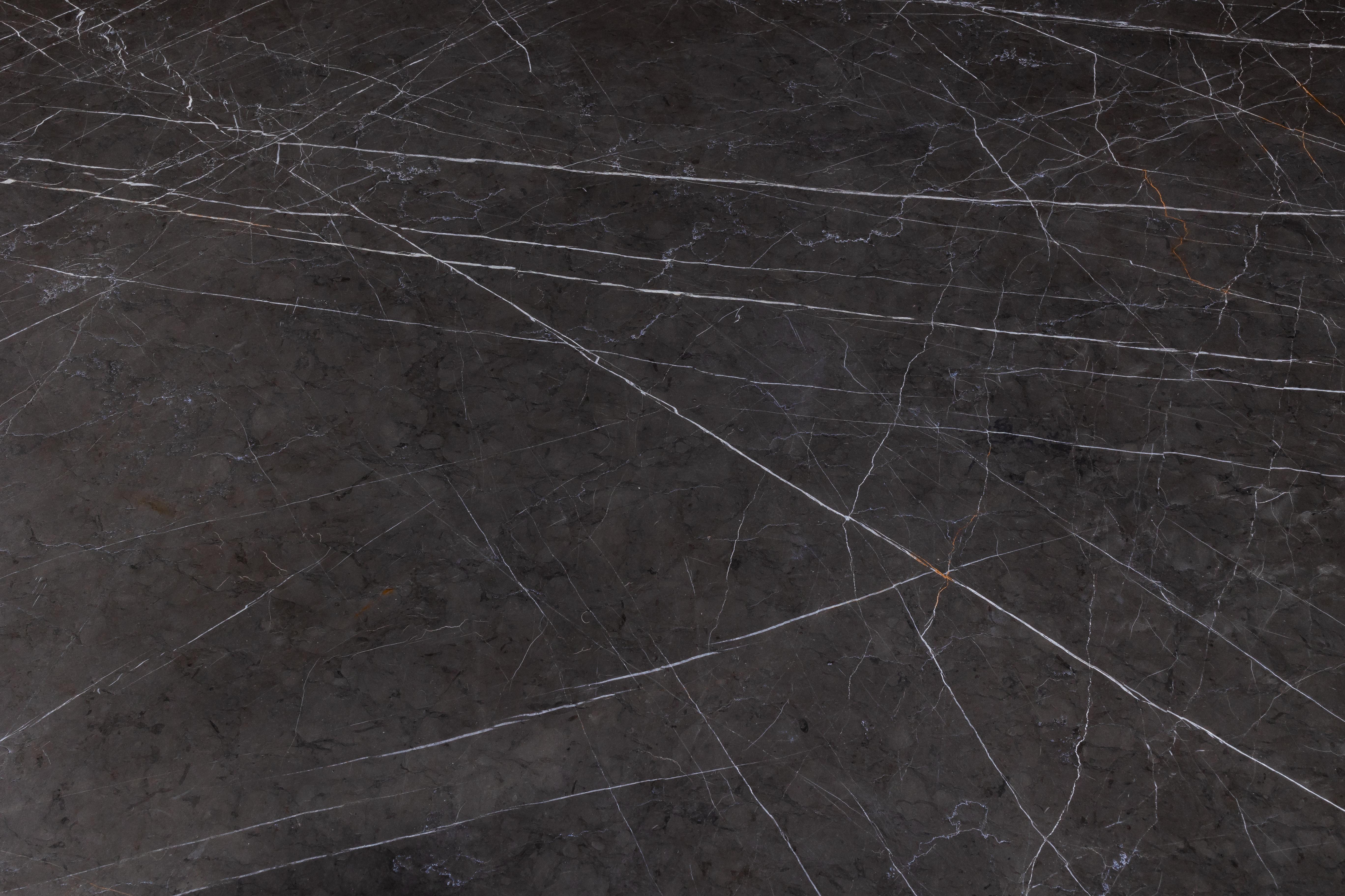 Leathered Pietra Grey Marble Top on Black Petina Modern Steel Base For Sale 2