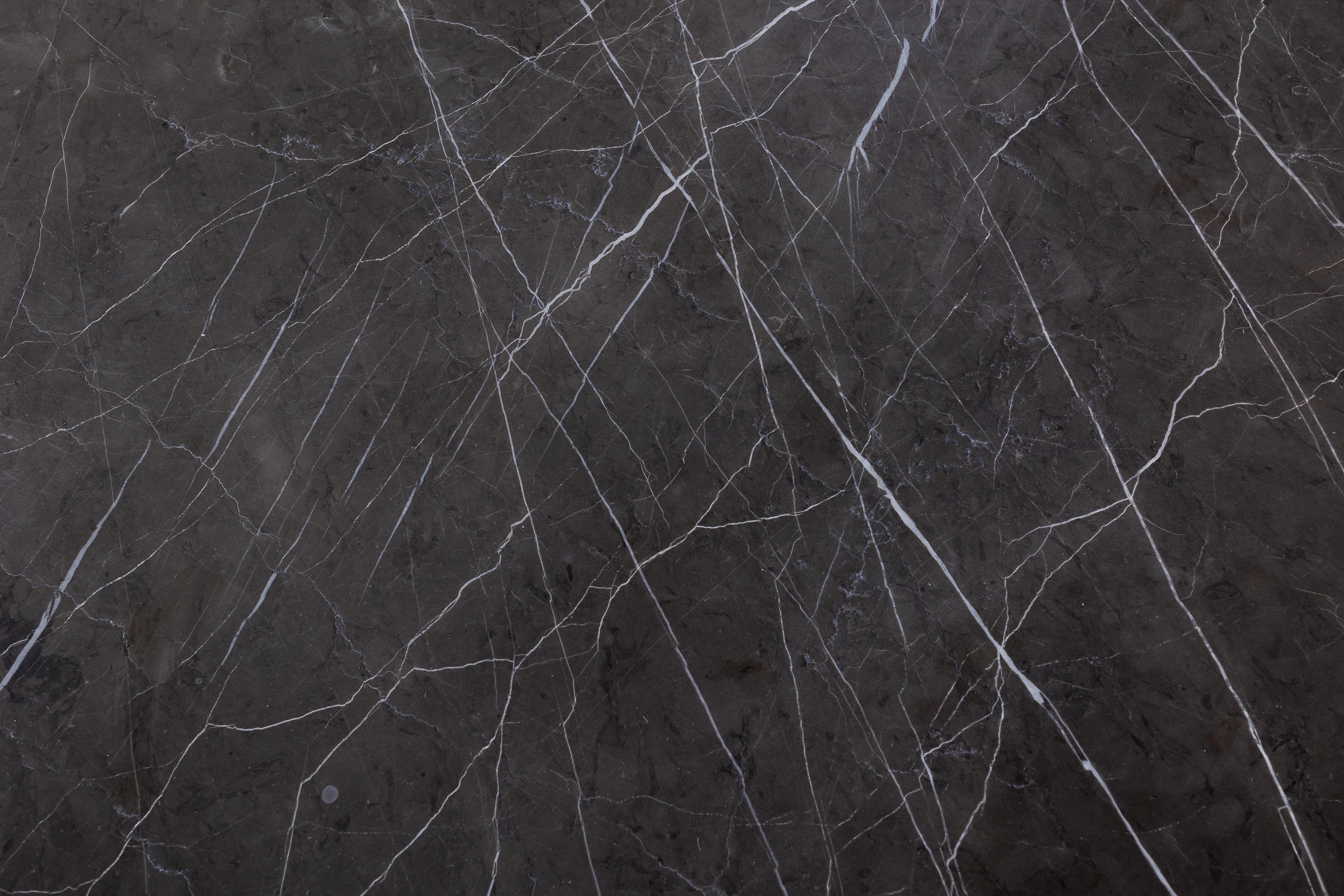Leathered Pietra Grey Marble Top on Black Petina Modern Steel Base For Sale 3