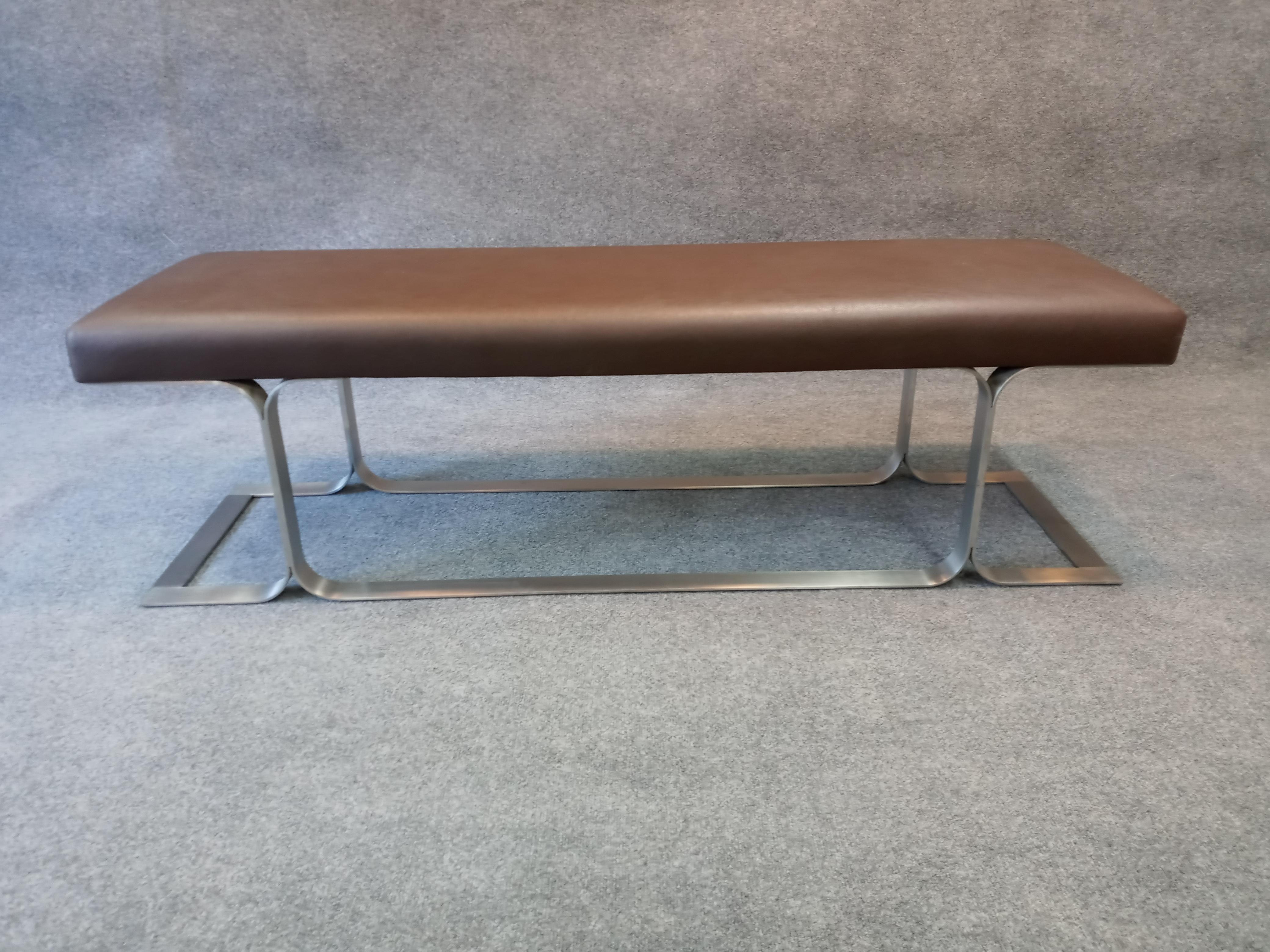 Stainless Steel Leatherette Benches in the Style of Erwin and Estelle Laverne MCM Post-Modern