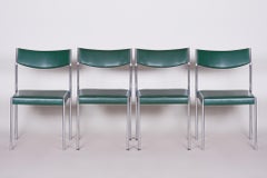Leatherette Chrome Midcentury Chairs, 4 Pieces, 1950s, Well Preserved Condition