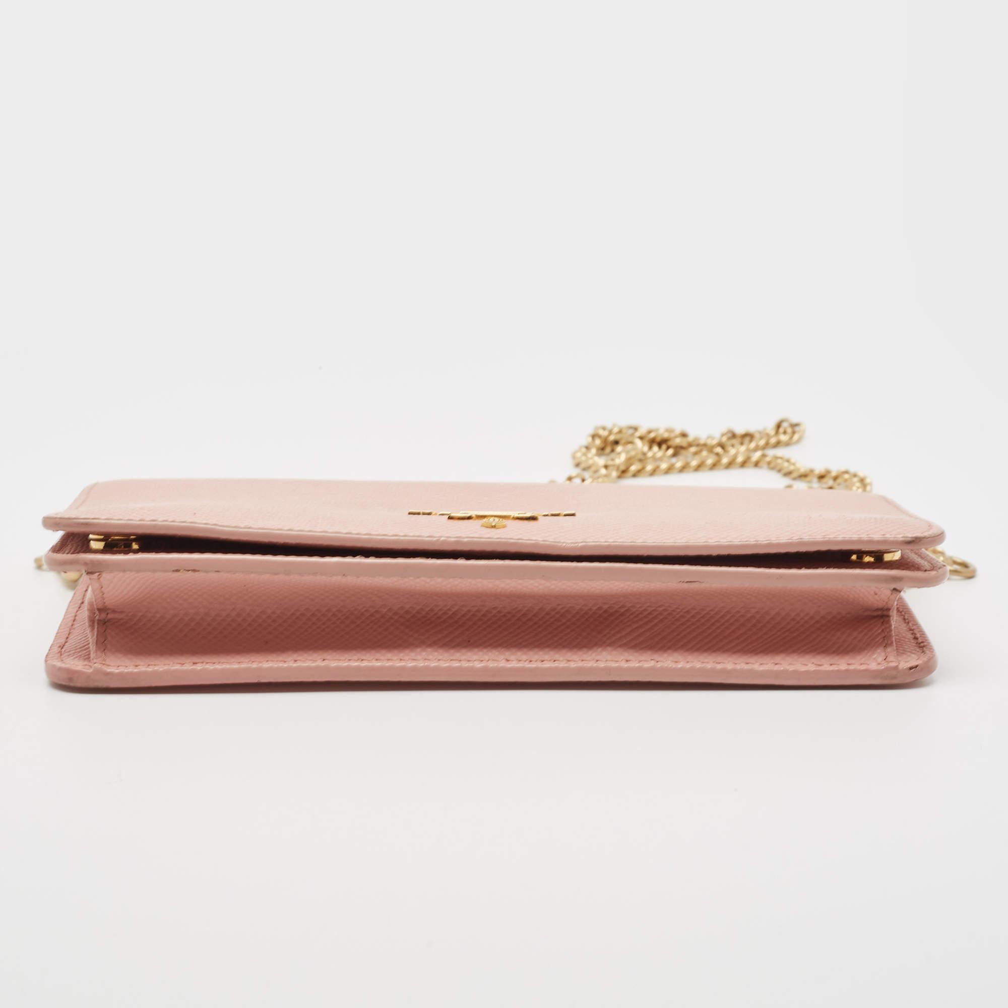 LeatherPrada Pink Saffiano Cuir Leather Wallet On Chain 7