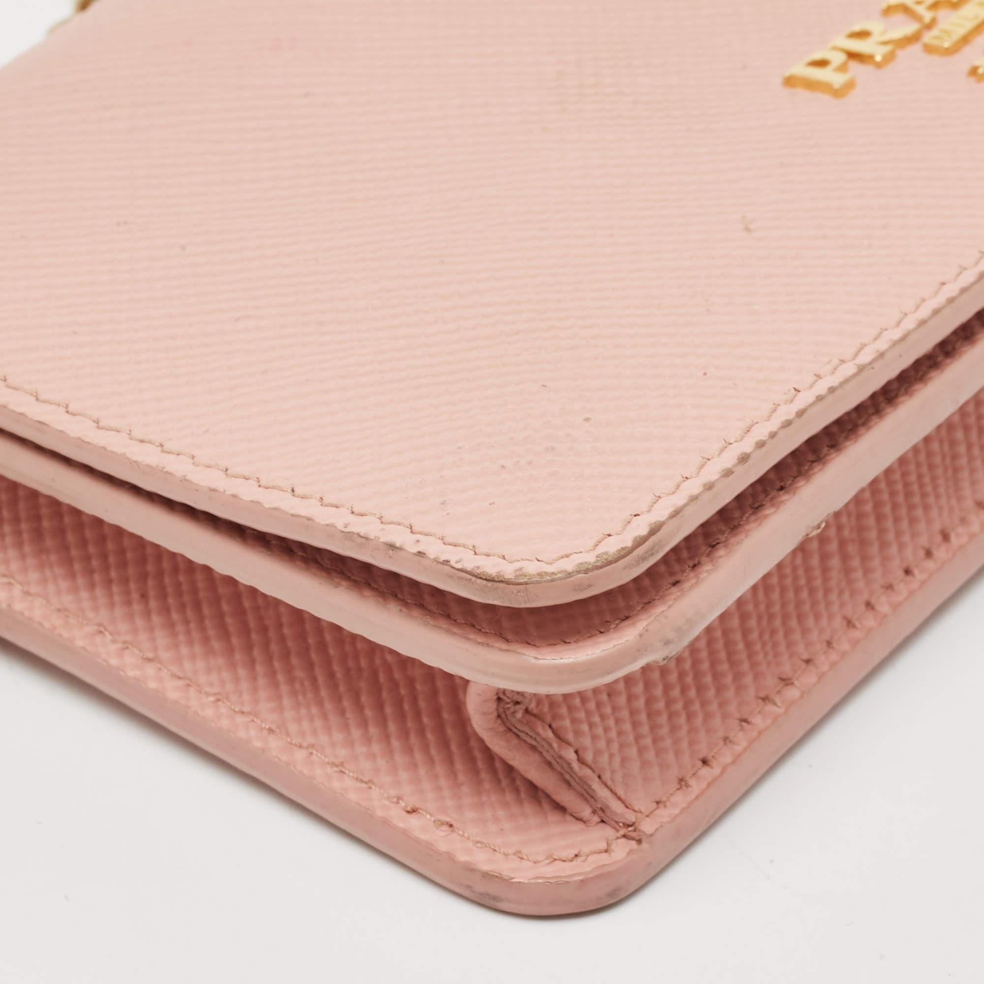 LeatherPrada Pink Saffiano Cuir Leather Wallet On Chain 8