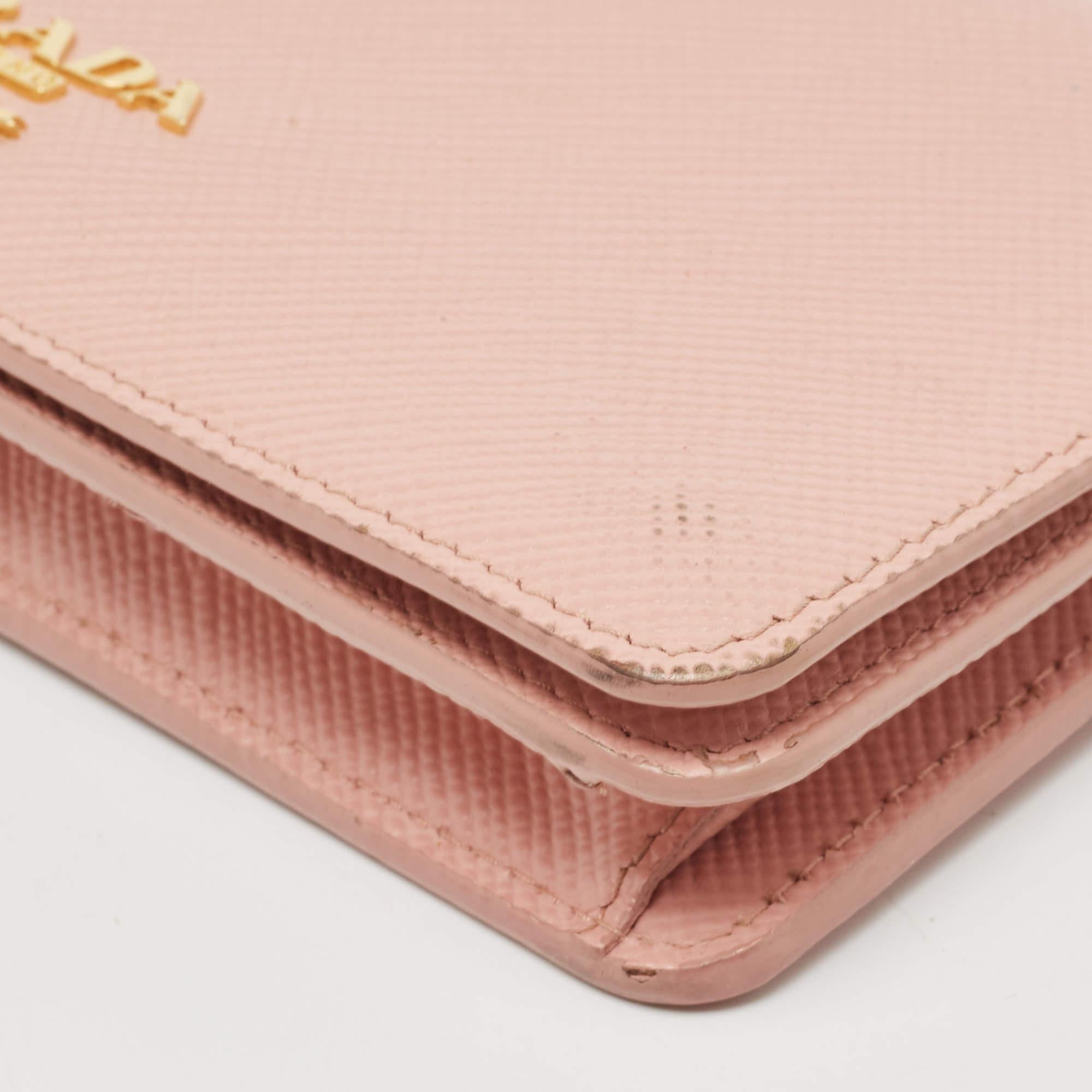 LeatherPrada Pink Saffiano Cuir Leather Wallet On Chain 9