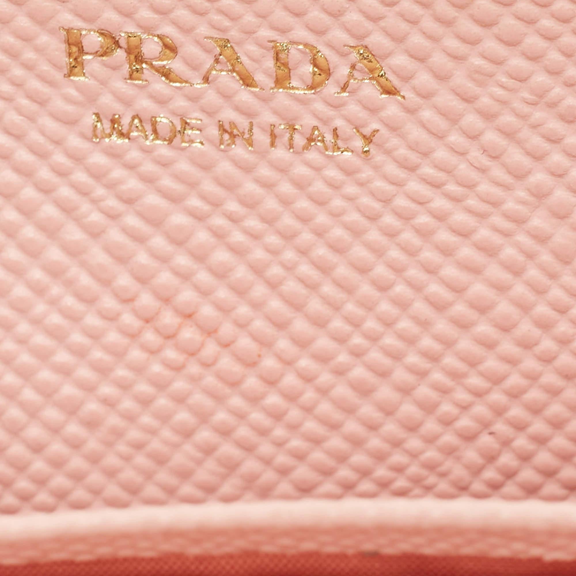 LeatherPrada Pink Saffiano Cuir Leather Wallet On Chain 2