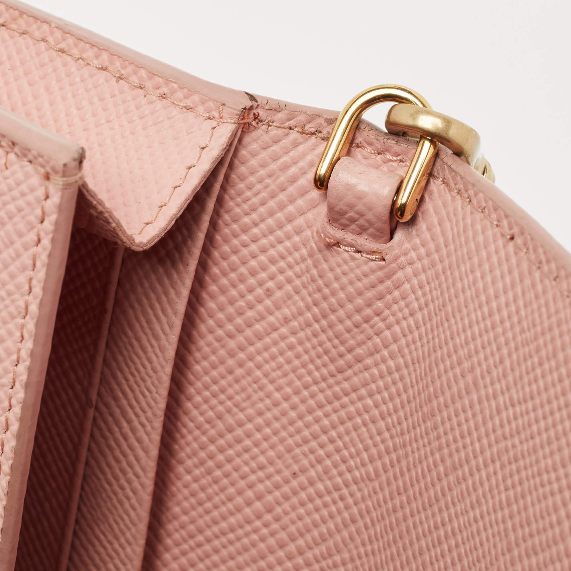 LeatherPrada Pink Saffiano Cuir Leather Wallet On Chain 3